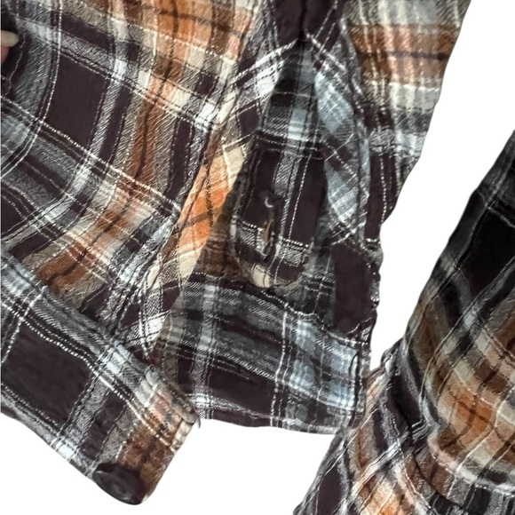 Free People Plaid Button Down Long Top Shirt Peplum Hem Lightweight Small - Picture 6 of 8